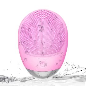 High Frequency Vibration Silicone Facial Cleansing Brush USB Rechargeable Electric Waterproof Silicone Facial Cleanser Thanksgiving Gift Christma (Option: Pink)