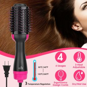 Hot Hair Brush 4 In 1 Hair Dryer Volumizer Brush Dryer Comb For Straightening Curling Drying (Color: Black & Rose Red)