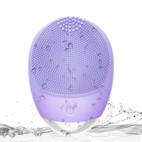 High Frequency Vibration Silicone Facial Cleansing Brush USB Rechargeable Electric Waterproof Silicone Facial Cleanser Thanksgiving Gift Christma (Option: Purple)